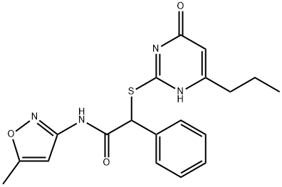 2-[(4-hydroxy-6-propylpyrimidin-2-yl)sulfanyl]-N-(5-methyl-1,2-oxazol-3-yl)-2-phenylacetamide Struktur