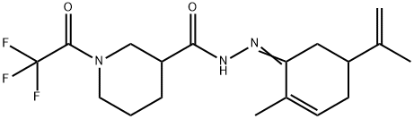 N-[(E)-(2-methyl-5-prop-1-en-2-ylcyclohex-2-en-1-ylidene)amino]-1-(2,2,2-trifluoroacetyl)piperidine-3-carboxamide Struktur