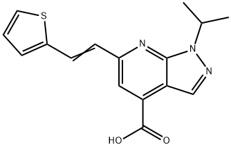 1-Isopropyl-6-(2-thiophen-2-yl-vinyl)-1H-pyrazolo[3,4-b]pyridine-4-carboxylic acid Struktur