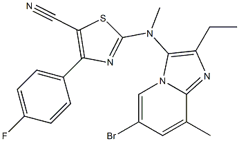 2-((6-bromo-2-ethyl-8-methylimidazo[1,2-a]pyridin-3-yl)(methyl)amino)-4-(4-fluorophenyl)thiazole-5-carbonitrile Struktur