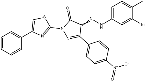 4-[(3-bromo-4-methylphenyl)hydrazono]-5-(4-nitrophenyl)-2-(4-phenyl-1,3-thiazol-2-yl)-2,4-dihydro-3H-pyrazol-3-one Struktur