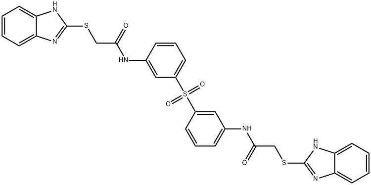 2-(1H-benzimidazol-2-ylsulfanyl)-N-[3-[3-[[2-(1H-benzimidazol-2-ylsulfanyl)acetyl]amino]phenyl]sulfonylphenyl]acetamide Struktur