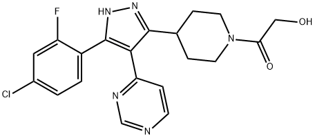 Ethanone, 1-[4-[5-(4-chloro-2-fluorophenyl)-4-(4-pyrimidinyl)-1H-pyrazol-3-yl]-1-piperidinyl]-2-hydroxy- Struktur