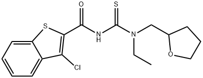 3-chloro-N-{[ethyl(tetrahydro-2-furanylmethyl)amino]carbonothioyl}-1-benzothiophene-2-carboxamide Struktur