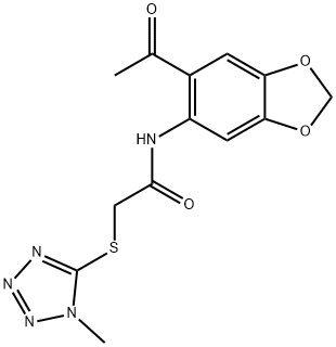 N-(6-acetyl-1,3-benzodioxol-5-yl)-2-(1-methyltetrazol-5-yl)sulfanylacetamide Struktur