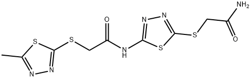 N-{5-[(2-amino-2-oxoethyl)sulfanyl]-1,3,4-thiadiazol-2-yl}-2-[(5-methyl-1,3,4-thiadiazol-2-yl)sulfanyl]acetamide Struktur