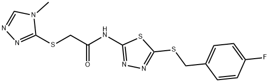 N-{5-[(4-fluorobenzyl)sulfanyl]-1,3,4-thiadiazol-2-yl}-2-[(4-methyl-4H-1,2,4-triazol-3-yl)sulfanyl]acetamide Struktur