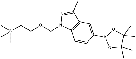 3-methyl-5-(4,4,5,5-tetramethyl-1,3,2-dioxaborolan-2-yl)-1-((2-(trimethylsilyl)ethoxy)methyl)-1H-indazole Struktur