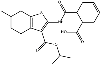 6-[(6-methyl-3-propan-2-yloxycarbonyl-4,5,6,7-tetrahydro-1-benzothiophen-2-yl)carbamoyl]cyclohex-3-ene-1-carboxylic acid Struktur