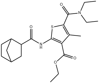 ethyl 2-(bicyclo[2.2.1]heptane-3-carbonylamino)-5-(diethylcarbamoyl)-4-methylthiophene-3-carboxylate Struktur