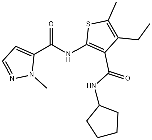 N-[3-(cyclopentylcarbamoyl)-4-ethyl-5-methylthiophen-2-yl]-2-methylpyrazole-3-carboxamide Struktur