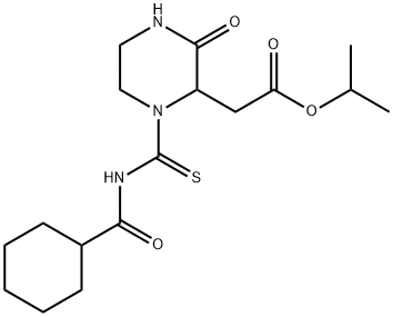 propan-2-yl 2-[1-(cyclohexanecarbonylcarbamothioyl)-3-oxopiperazin-2-yl]acetate Struktur