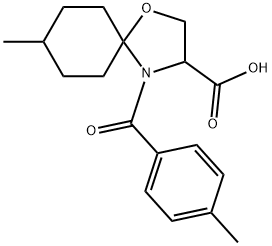 8-methyl-4-(4-methylbenzoyl)-1-oxa-4-azaspiro[4.5]decane-3-carboxylic acid Struktur