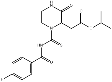 isopropyl (1-{[(4-fluorobenzoyl)amino]carbonothioyl}-3-oxo-2-piperazinyl)acetate Struktur