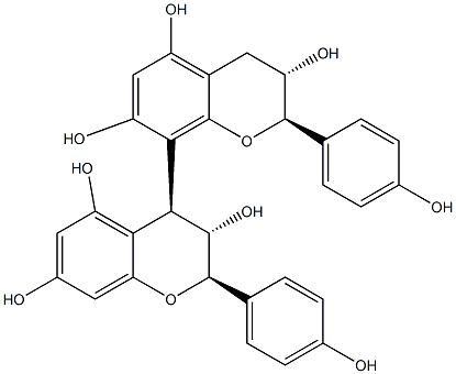 [4,8'-Bi-2H-1-benzopyran]-3,3',5,5',7,7'-hexol,3,3',4,4'-tetrahydro-2,2'-bis(4-hydroxyphenyl)-, (2R,2'R,3S,3'S,4S)- Struktur