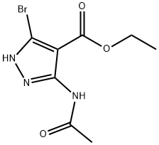 3-Acetylamino-5-bromo-1H-pyrazole-4-carboxylic acid ethyl ester Struktur