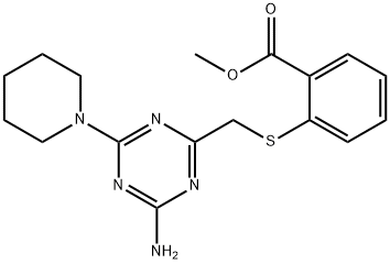 methyl 2-({[4-amino-6-(1-piperidinyl)-1,3,5-triazin-2-yl]methyl}sulfanyl)benzoate Struktur