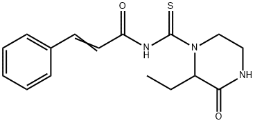 (E)-N-(2-ethyl-3-oxopiperazine-1-carbothioyl)-3-phenylprop-2-enamide Struktur