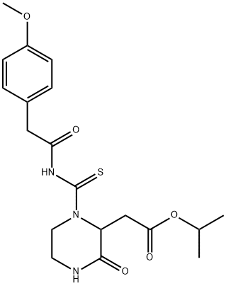 isopropyl [1-({[(4-methoxyphenyl)acetyl]amino}carbonothioyl)-3-oxo-2-piperazinyl]acetate Struktur