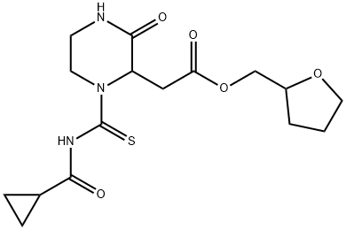 oxolan-2-ylmethyl 2-[1-(cyclopropanecarbonylcarbamothioyl)-3-oxopiperazin-2-yl]acetate Struktur