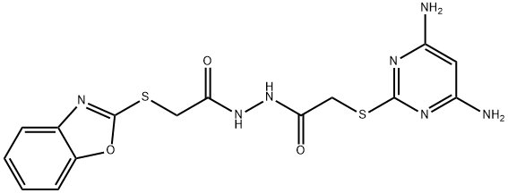 N'-[2-(1,3-benzoxazol-2-ylsulfanyl)acetyl]-2-(4,6-diaminopyrimidin-2-yl)sulfanylacetohydrazide Struktur