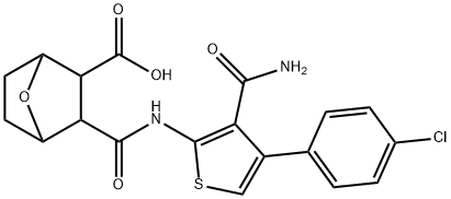 2-[[3-carbamoyl-4-(4-chlorophenyl)thiophen-2-yl]carbamoyl]-7-oxabicyclo[2.2.1]heptane-3-carboxylic acid Struktur