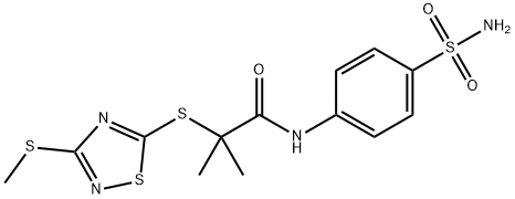 2-methyl-2-[(3-methylsulfanyl-1,2,4-thiadiazol-5-yl)sulfanyl]-N-(4-sulfamoylphenyl)propanamide Struktur