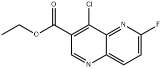 4-Chloro-6-fluoro-[1,5]naphthyridine-3-carboxylic acid ethyl ester Struktur