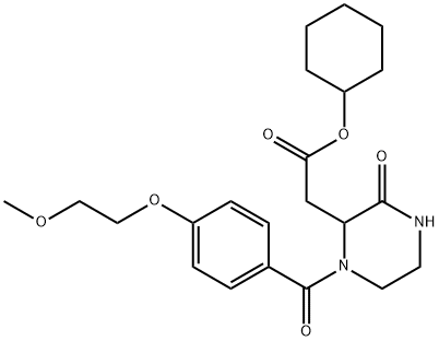 cyclohexyl {1-[4-(2-methoxyethoxy)benzoyl]-3-oxo-2-piperazinyl}acetate Struktur