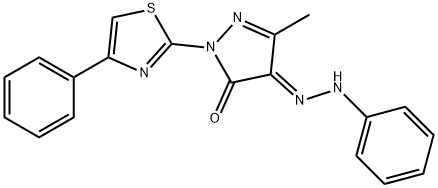 5-methyl-4-(phenylhydrazono)-2-(4-phenyl-1,3-thiazol-2-yl)-2,4-dihydro-3H-pyrazol-3-one Struktur