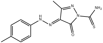 3-methyl-4-[(4-methylphenyl)hydrazono]-5-oxo-4,5-dihydro-1H-pyrazole-1-carbothioamide Struktur