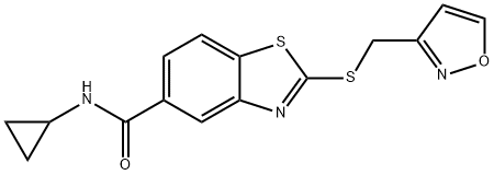 N-cyclopropyl-2-[(3-isoxazolylmethyl)sulfanyl]-1,3-benzothiazole-5-carboxamide Struktur