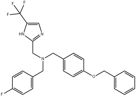 {[4-(benzyloxy)phenyl]methyl}[(4-fluorophenyl)methyl]{[4-(trifluoromethyl)-1H-imidazol-2-yl]methyl}amine Struktur