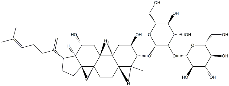 (2S,3R,4S,5S,6R)-2-[(2R,3R,4S,5S,6R)-2-[[(2R,3R,5R,8R,9R,10R,12R,13R,14R,17S)-2,12-dihydroxy-4,4,8,10,14-pentamethyl-17-(6-methylhepta-1,5-dien-2-yl)-2,3,5,6,7,9,11,12,13,15,16,17-dodecahydro-1H-cyclopenta[a]phenanthren-3-yl]oxy]-4,5-dihydroxy-6-(hydroxymethyl)oxan-3-yl]oxy-6-(hydroxymethyl)oxane-3,4,5-triol Struktur