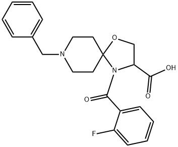 8-benzyl-4-(2-fluorobenzoyl)-1-oxa-4,8-diazaspiro[4.5]decane-3-carboxylic acid Struktur