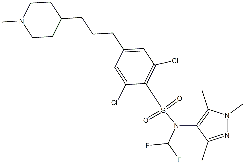 2,6-dichloro-N-(difluoromethyl)-4-[3-(1-methylpiperidin-4-yl)propyl]-N-(1,3,5-trimethylpyrazol-4-yl)benzenesulfonamide Struktur