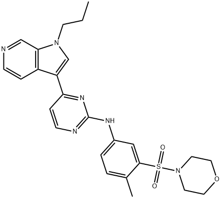 N-(4-甲基-3-(嗎啉-4-磺?；?苯基)-4-(1-丙基-1H-吡咯并[2,3-C]吡啶-3-基)嘧啶-2-胺, 1225586-11-7, 結構式