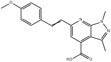 6-[2-(4-Methoxy-phenyl)-vinyl]-1,3-dimethyl-1H-pyrazolo[3,4-b]pyridine-4-carboxylic acid Struktur