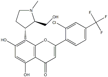 2-[2-chloro-4-(trifluoromethyl)phenyl]-5,7-dihydroxy-8-[(2R,3S)-2-(hydroxymethyl)-1-methylpyrrolidin-3-yl]chromen-4-one Struktur