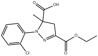 1-(2-chlorophenyl)-3-(ethoxycarbonyl)-5-methyl-4,5-dihydro-1H-pyrazole-5-carboxylic acid Struktur