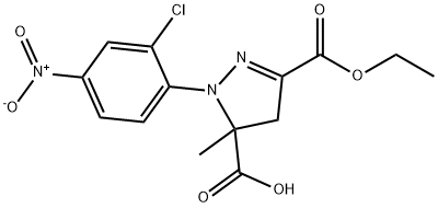 1-(2-chloro-4-nitrophenyl)-3-(ethoxycarbonyl)-5-methyl-4,5-dihydro-1H-pyrazole-5-carboxylic acid Struktur