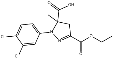 1-(3,4-dichlorophenyl)-3-(ethoxycarbonyl)-5-methyl-4,5-dihydro-1H-pyrazole-5-carboxylic acid Struktur