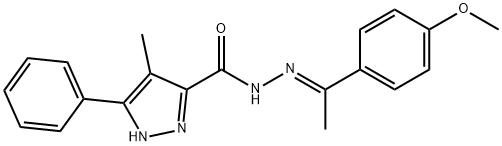 (E)-N-(1-(4-methoxyphenyl)ethylidene)-4-methyl-3-phenyl-1H-pyrazole-5-carbohydrazide Struktur