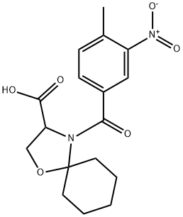 4-(4-methyl-3-nitrobenzoyl)-1-oxa-4-azaspiro[4.5]decane-3-carboxylic acid Struktur