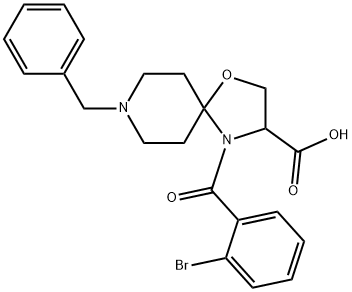 8-benzyl-4-(2-bromobenzoyl)-1-oxa-4,8-diazaspiro[4.5]decane-3-carboxylic acid Struktur