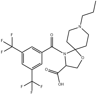 4-[3,5-bis(trifluoromethyl)benzoyl]-8-propyl-1-oxa-4,8-diazaspiro[4.5]decane-3-carboxylic acid Struktur