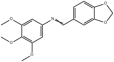 N-[(E)-1,3-benzodioxol-5-ylmethylidene]-3,4,5-trimethoxyaniline Struktur