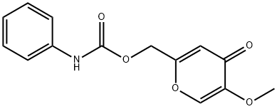 4H-Pyran-4-one, 5-methoxy-2-[[[(phenylamino)carbonyl]oxy]methyl]- Struktur