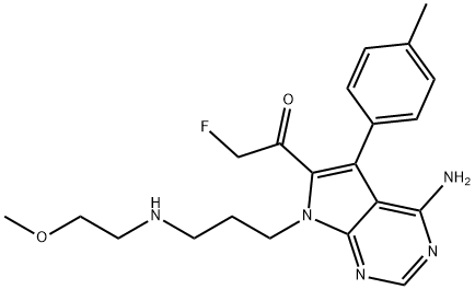 1-[4-amino-7-[3-(2-methoxyethylamino)propyl]-5-(4-methylphenyl)pyrrolo[2,3-d]pyrimidin-6-yl]-2-fluoroethanone Struktur