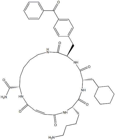 (3R,6S,9S,12E,16S)-9-(4-aminobutyl)-3-[(4-benzoylphenyl)methyl]-6-(cyclohexylmethyl)-2,5,8,11,14-pentaoxo-1,4,7,10,15-pentazacycloicos-12-ene-16-carboxamide Struktur